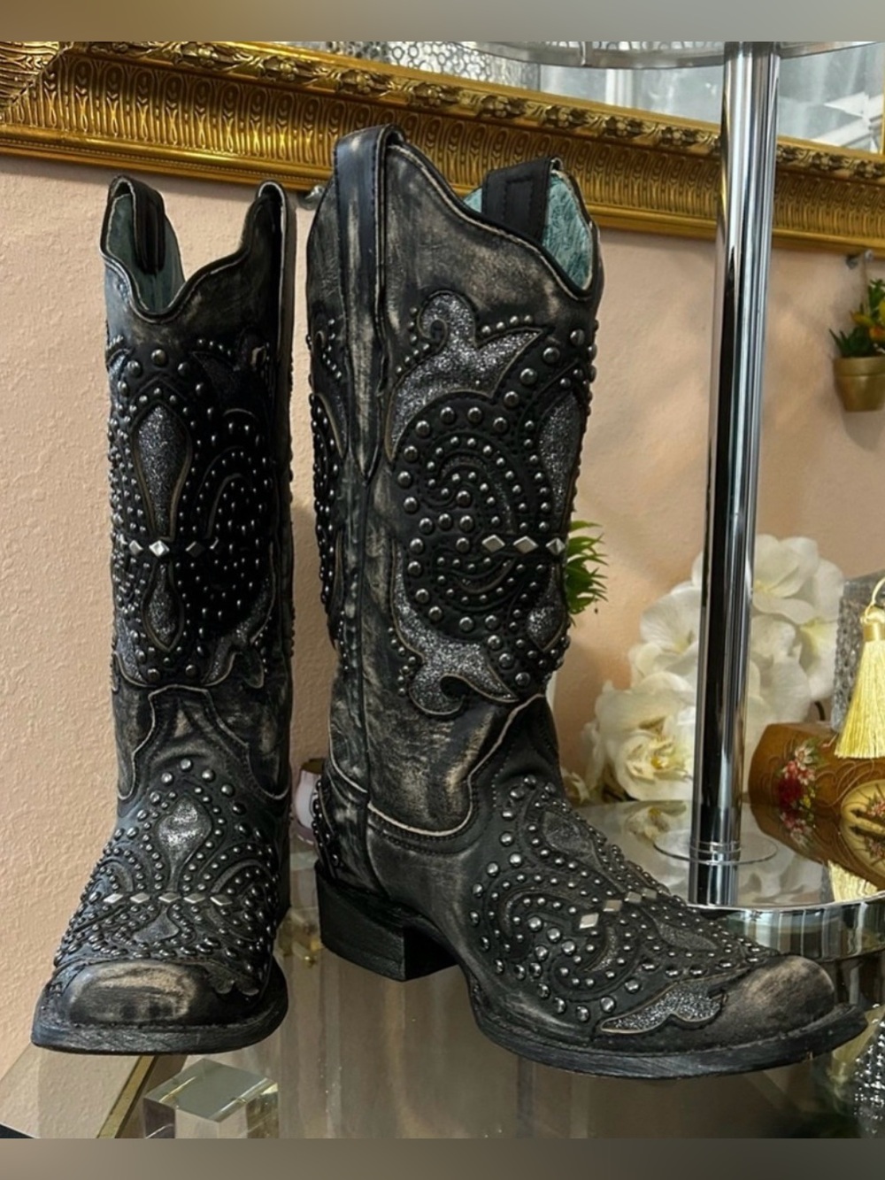 Corral Black Studded Western Boots Size 7.5